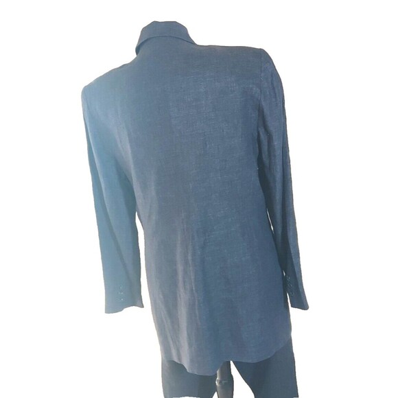 Linda Allard Ellen Tracy Blue Linen Jacket Pant Suit Women's Size 10 Long - Picture 5 of 16